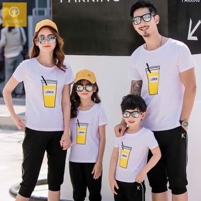 Bộ quần áo gia đình mùa hè tone màu đen - trắng