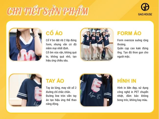 Chi tiết sản phẩm áo thun nhóm trắng cổ V xanh than