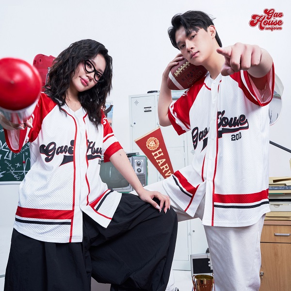 áo lớp sơ mi baseball màu trắng phối đỏ