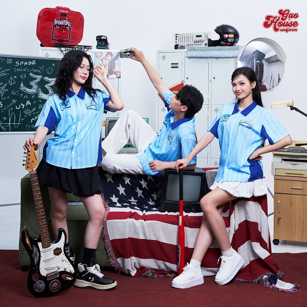 mẫu sơ mi áo lớp màu xanh