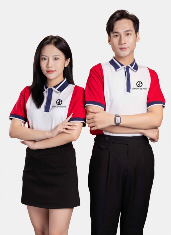 Đồng phục sơ mi công sở trắng phối xanh