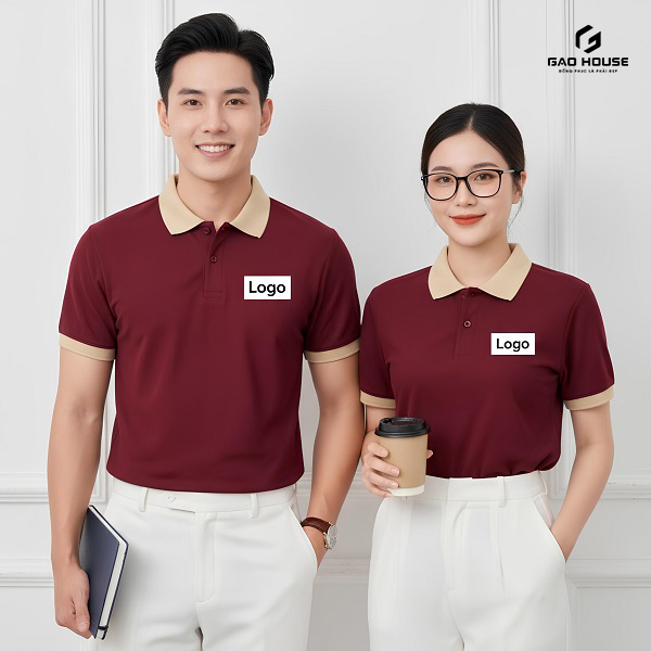 Áo Doanh Nghiệp Màu Đỏ Đô Phối Cổ Be