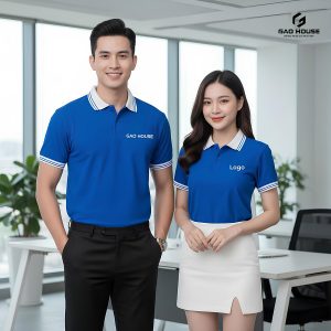 Đồng Phục Công Ty Xanh Dương Phối Cổ Trắng