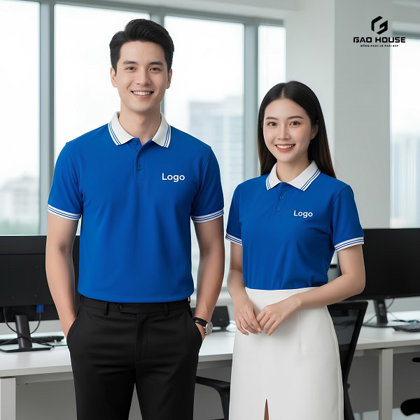 Đồng Phục Công Ty Xanh Dương Phối Cổ Trắng