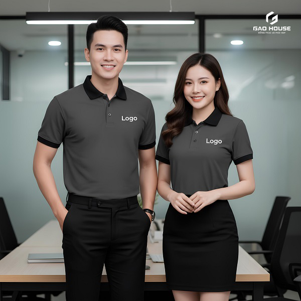 Đồng Phục Doanh Nghiệp Màu Xám Phối Cổ Đen