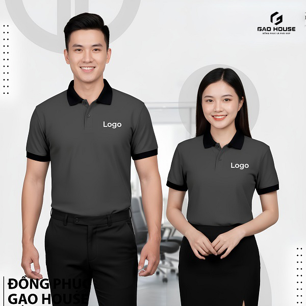 Đồng Phục Doanh Nghiệp Màu Xám Phối Cổ Đen