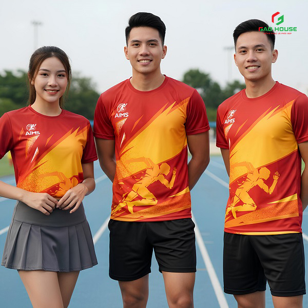 Áo Đồng Phục Nhóm 3D Màu Đỏ Phối Vàng