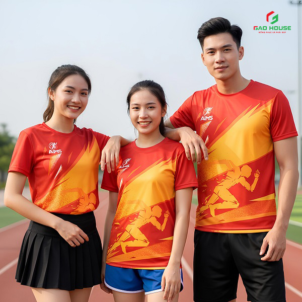 Áo Đồng Phục Nhóm 3D Màu Đỏ Phối Vàng