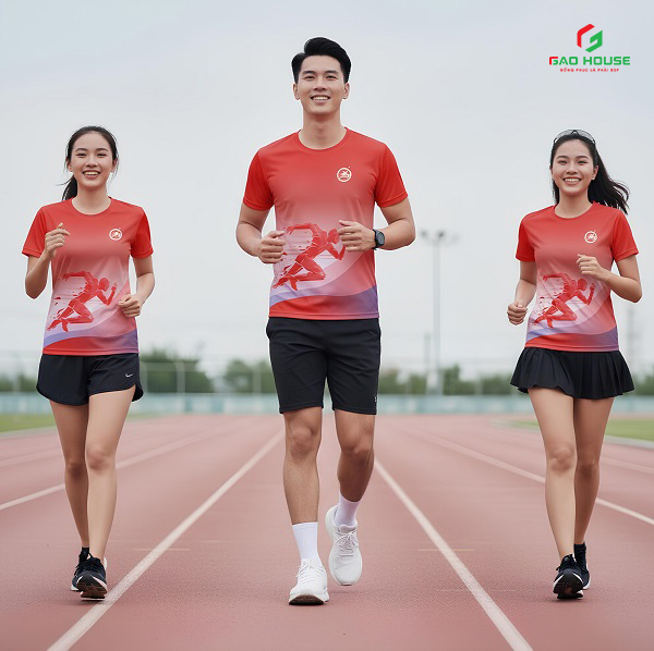 Áo Nhóm 3D Cổ Tròn Màu Đỏ Gradient