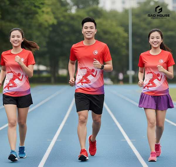 Áo Nhóm 3D Cổ Tròn Màu Đỏ Gradient