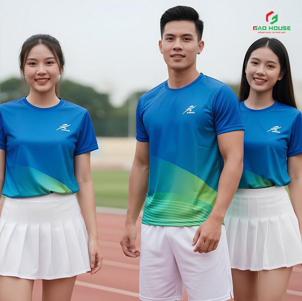 Áo Nhóm 3D Màu Xanh Dương Phối Xanh Lá