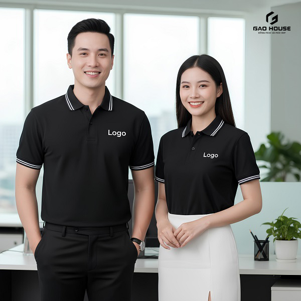 Áo Polo Công Ty Màu Đen Phối Bo Viền Trắng