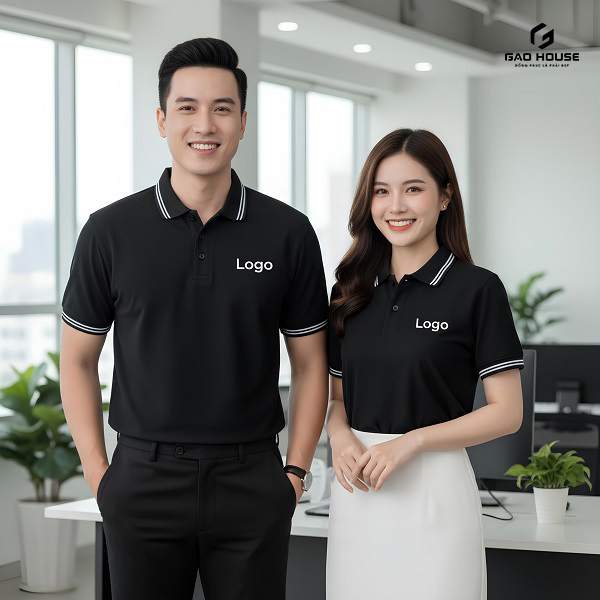 Áo Polo Công Ty Màu Đen Phối Bo Viền Trắng