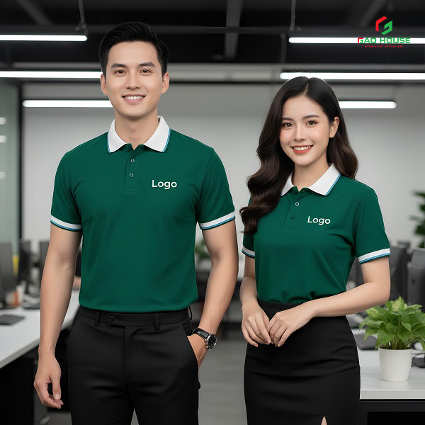 Áo Polo Công Ty Màu Xanh Lá Phối Cổ Trắng