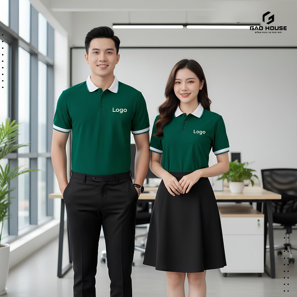 Áo Polo Công Ty Màu Xanh Lá Phối Cổ Trắng