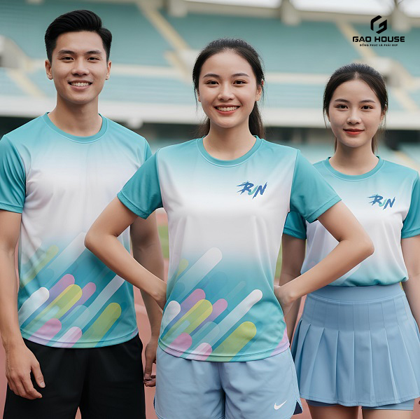 Đồng Phục Áo Phông Nhóm 3D Màu Xanh Mint Gradient