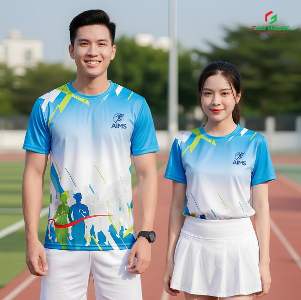 Đồng Phục Áo Thun Nhóm 3D Màu Xanh Phối Trắng