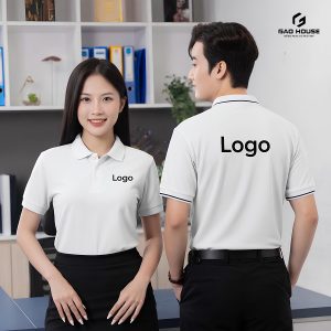 Đồng Phục Doanh Nghiệp Màu Trắng Phối Cổ Bẻ Line Đen