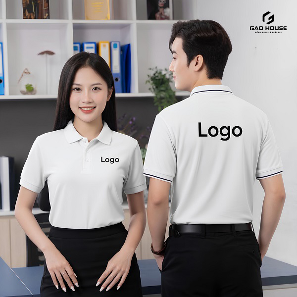 Đồng Phục Doanh Nghiệp Màu Trắng Phối Cổ Bẻ Line Đen