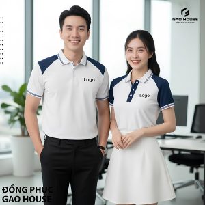 Đồng Phục Doanh Nghiệp Màu Trắng Phối Vai Xanh