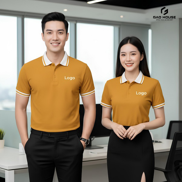 Đồng Phục Doanh Nghiệp Màu Vàng Phối Cổ Trắng