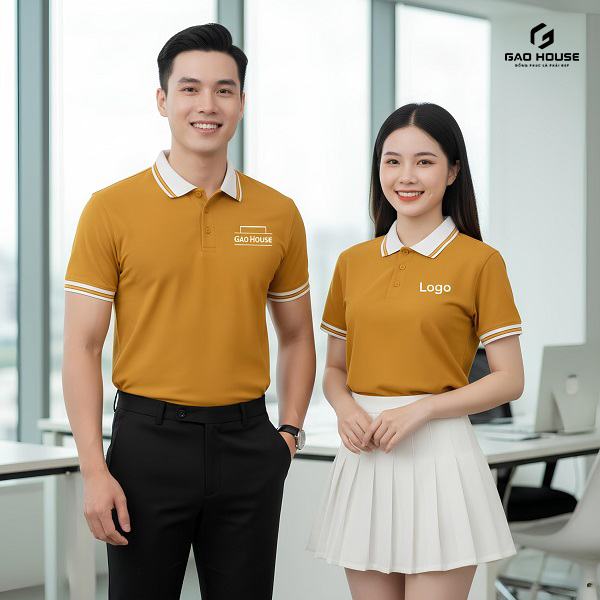 Đồng Phục Doanh Nghiệp Màu Vàng Phối Cổ Trắng