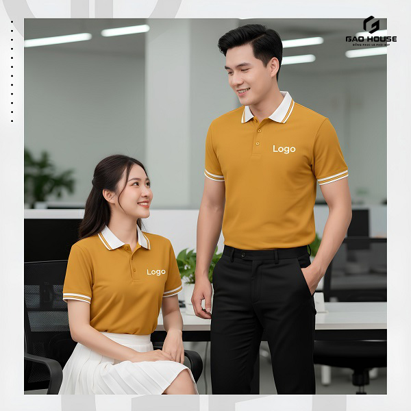 Đồng Phục Doanh Nghiệp Màu Vàng Phối Cổ Trắng