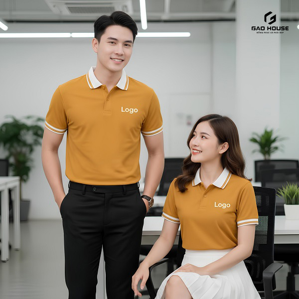 Đồng Phục Doanh Nghiệp Màu Vàng Phối Cổ Trắng