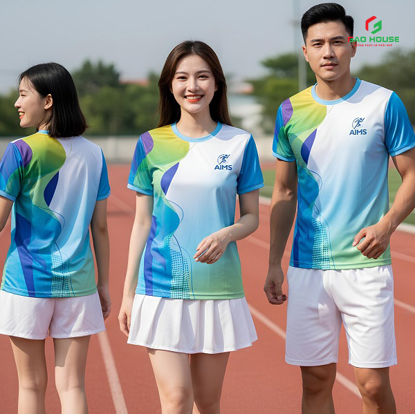 Đồng Phục Nhóm 3D Màu Trắng Xanh Gradient