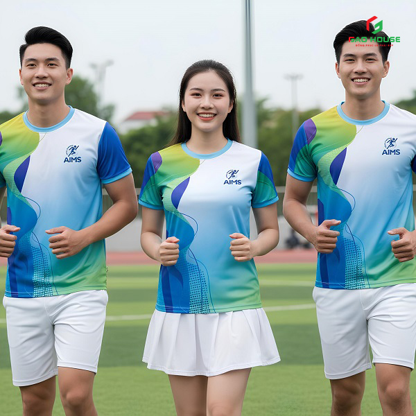 Đồng Phục Nhóm 3D Màu Trắng Xanh Gradient